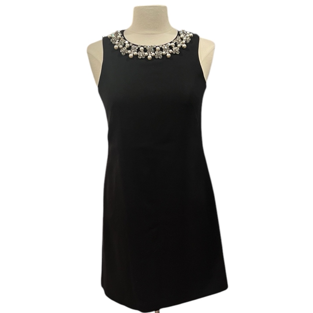 White House Black Market Black Sheath Rhinestone & Pearl Size 2